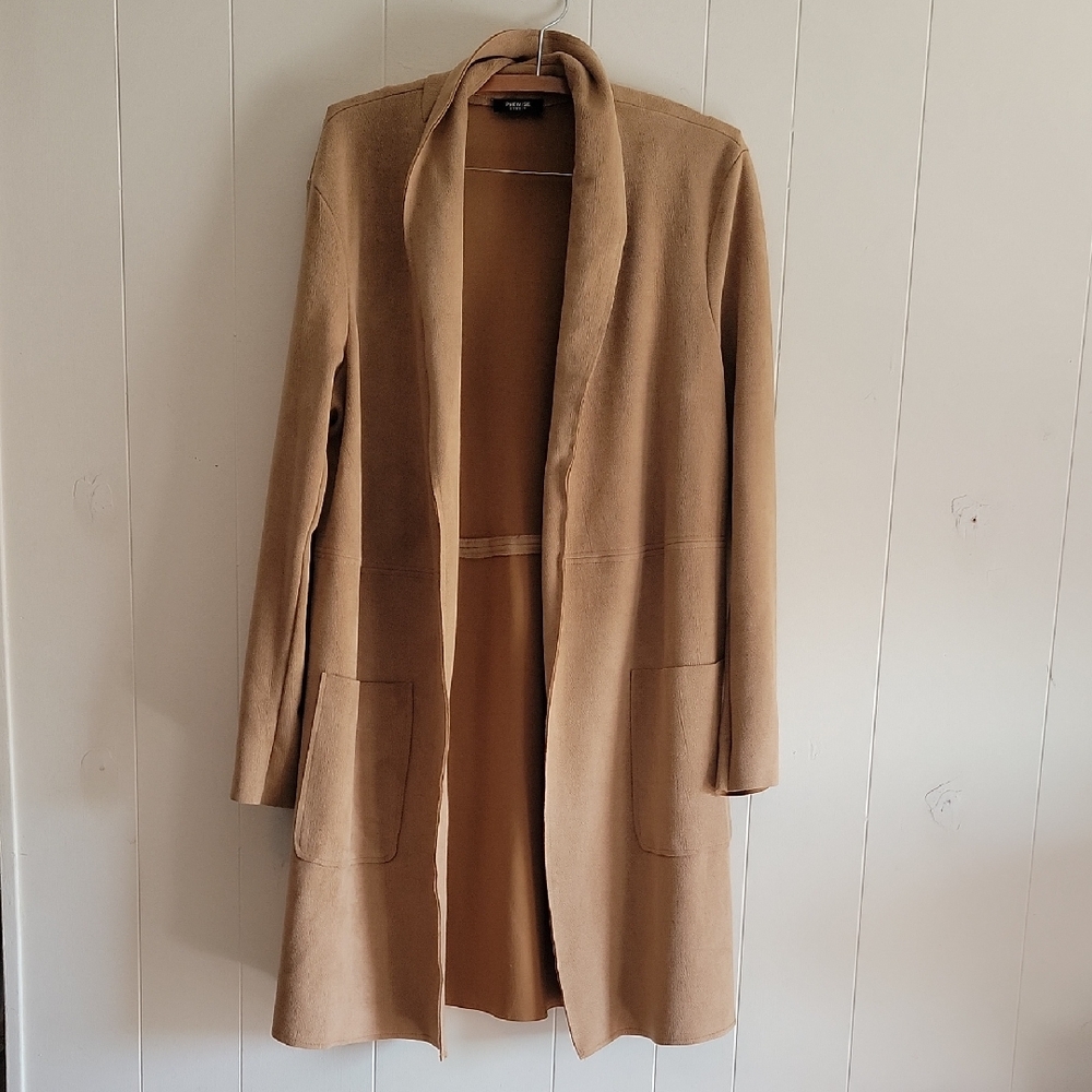 Premise Studio Women's Tan Faux Leather Faux Suede Swing Coat